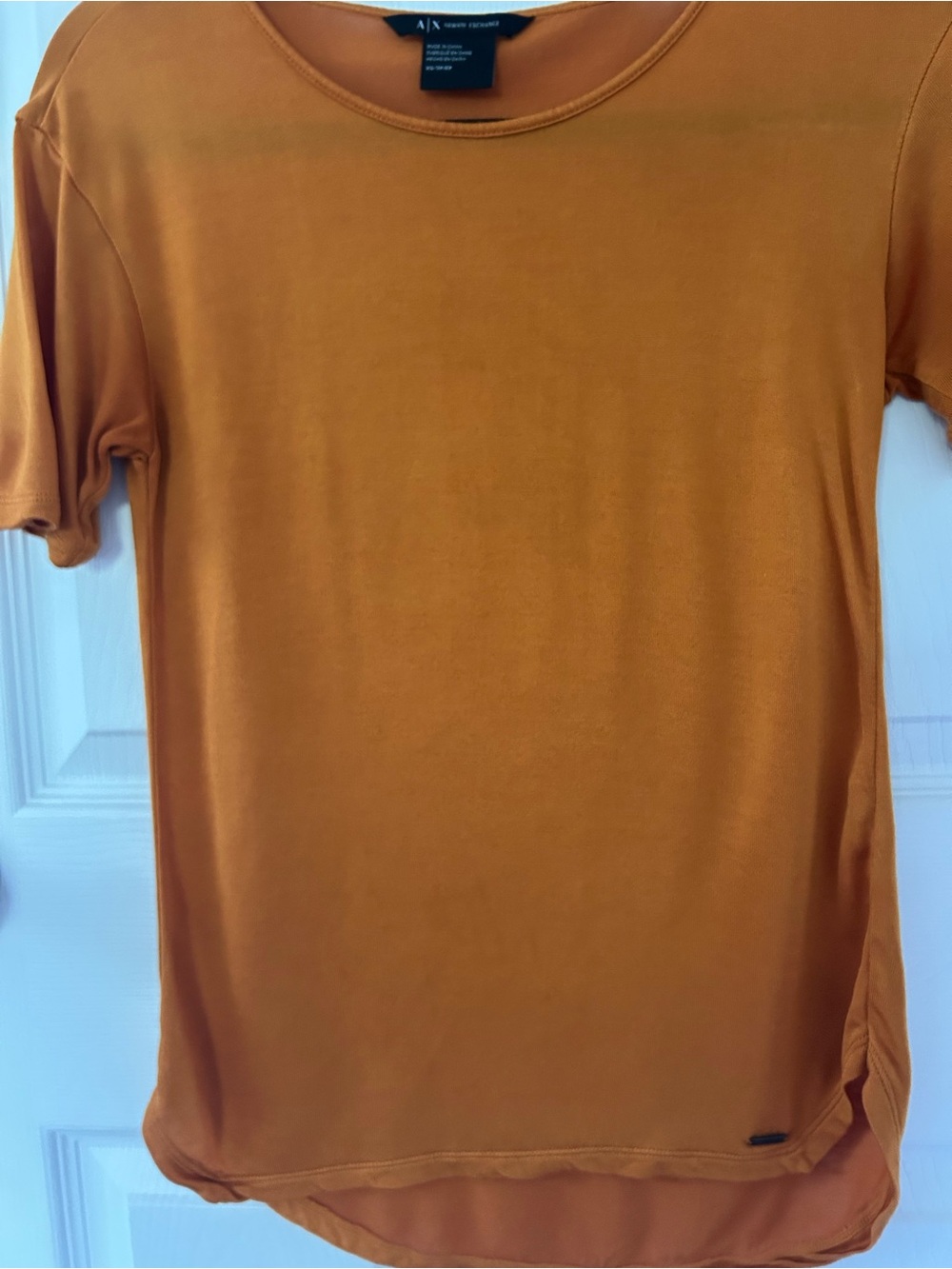 Armani Exchange A|X Mustard Lyocell Blend Short Sleeve Top XS - Picture 2 of 9